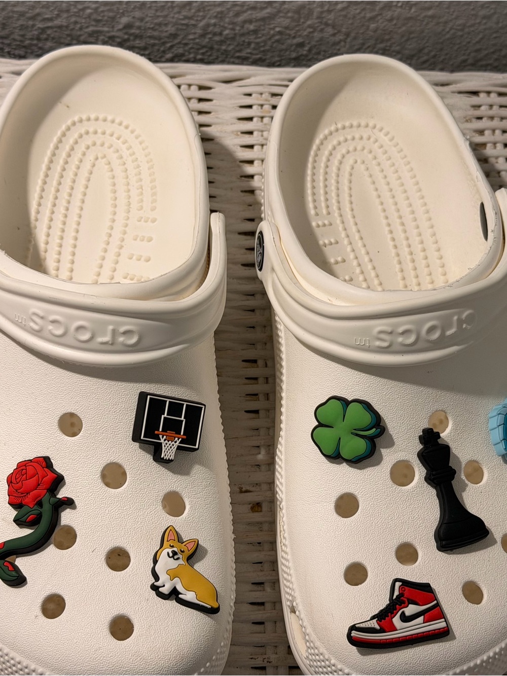 CROCS White Classic Clogs with Assorted Jibbitz Charms